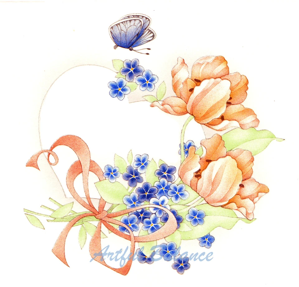 Calcomanías de cerámica pastel melocotón/rosa azul floral paloma borde flor mariposa Foto 1 de 1