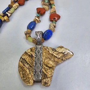 Collar Colgante Fetiche Oso Carolyn Pollack Esterlina 925 Jaspe Suroeste - Imagen 1 de 12