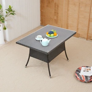 120cm Black Rattan Rectangle Glass Table & 4 Cushioned Chairs Outdoor Dining Set - Picture 1 of 12
