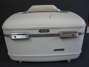 Vintage American Tourister Zugkoffer Kosmetik Schminkkoffer strukturiert weiß ohne Schlüssel - Bild 1 von 8