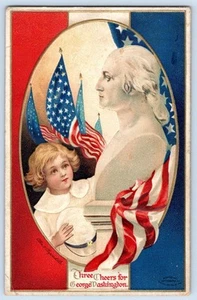 CLAPSADDLE 3 CHEERS GEORGE WASHINGTON BANDERA PATRIÓTICA AMERICANA POSTAL 1907-10 - Imagen 1 de 2