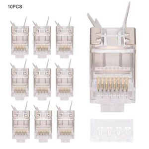 10 Pcs Shielded Rj45 8P8C Cat7 30Gip Communication Network Server Connecto DE - Afbeelding 1 van 11