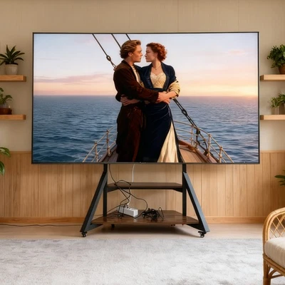 40-100Inch Mobile TV Stand White Black with Wide Wood Shelf for Samsung Sony TCL - image 1 of 4