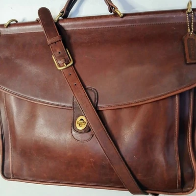 Vintage COACH Burgundy/Brown Leather Metropolitan Messenger  Bag Brief - Image 1 of 4