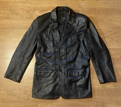 Blazer De Colección J FERRAR Para Hombre Mediano Cuero Negro Chaqueta 3 Botones Abrigo Deportivo Forrado Foto 1 de 4