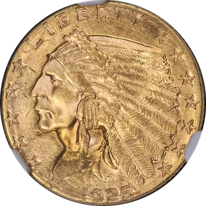 1925-D Indian Gold $2.50 NGC MS64 Superb Eye Appeal Strong Strike - Picture 1 of 4