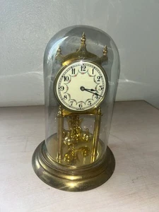 Vintage FORESTVILLE CLOCK CO. Brass Clock w/Glass Dome Made In Germany - Picture 1 of 15