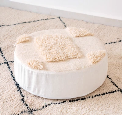 20x20 Moroccan Handmade Pouf Berber Kilim Rug White Floor Cushion - Image 1 of 4