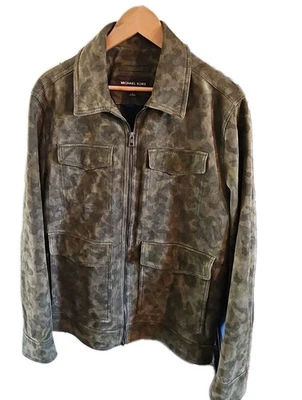 Michael Kors Men’s 100% Lamb Leather Bomber Jacket L Camo Japan Market 2018 - Image 1 of 4
