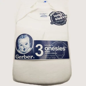 Gerber Long Sleeved White Onesies 3-pack Size 0-3 Months New - Picture 1 of 2
