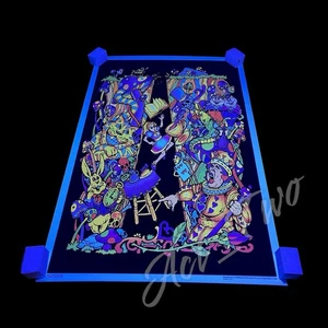 Vintage Land Of Awe 23”x35” Schwarzlicht Poster Alice im Wunderland Samt beflockt - Bild 1 von 4