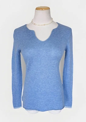 Eileen Fisher Blue Double Layer Viscose Wool Pullover Lightweight Sweater PS - Image 1 of 4