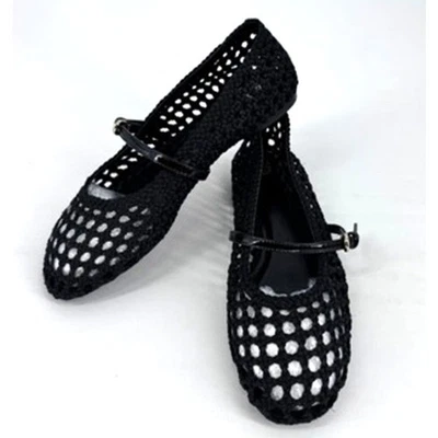 Zapatos Planos de Ballet Zara Negro Rafia Talla 10 EU 41 Correa Tejida Cuero Vegano  Foto 1 de 4