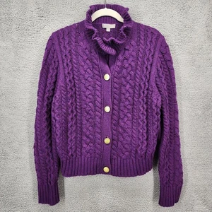 Cardigan J Crew maglia cavo viola collo arricciato bottoni davanti misto lana donna XL - Foto 1 di 13