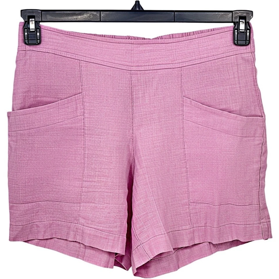Pantalones Cortos Ivy Jane Mezcla de Lino Medianos Púrpura Cintura Elástica Bolsillos Hechos en EE. UU. Foto 1 de 4