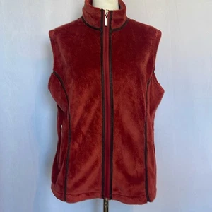 Wooly Bully Chenille Full Zip Vest Size L Burnt Orange Pockets Warm Outdoor EUC - Picture 1 of 11