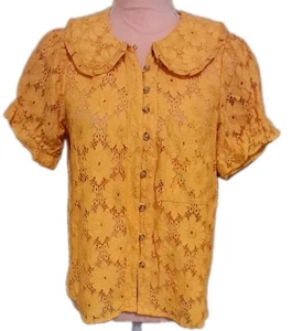 Camicetta PILCRO Keira M pizzo occhielli giallo manica a sbuffo Peter Pan colletto bottoni  - Foto 1 di 12