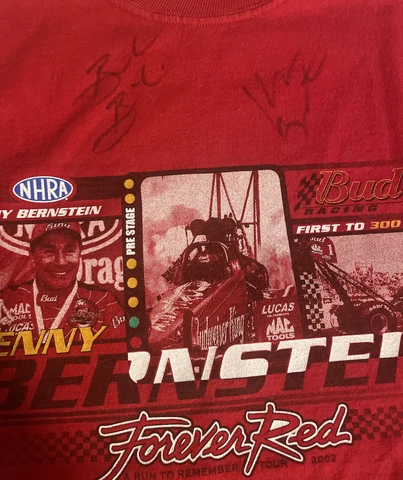 Vintage NHRA Drag Shirt Signed By Kenny Bernstein & Brandon Bernstein Auto LARGE Cover