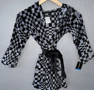 Cuddl Duds Boys Gray & Black Check Robe Size S 4/6 Hood Belt Pockets NWT - Picture 1 of 9