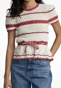 106 NWT Polo Ralph Lauren Crochet Striped Pointelle Short-Sleeve Sweater XXL - Picture 1 of 9