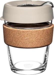 Brew Cork - Reusable Coffee Cup Tempered Glass and Natural Cork, M 12Oz/340Ml - - Picture 1 of 7
