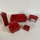Vintage Strombecker Doll House Furniture Red Couch, Sofa, Chair, Clock