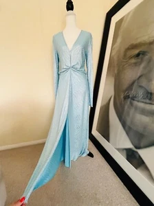 Rotate Birger Christensen Sierra Metallic Crepe Midi Dress light blue. Petite XL - Picture 1 of 10