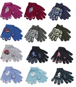 2 Pairs Boys Girls Kids Childrens Thermal Magic Winter Gloves Grip Black Warm