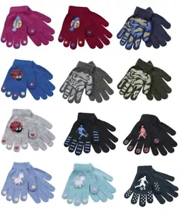 2 Pairs Boys Girls Kids Childrens Thermal Magic Winter Gloves Grip Black Warm - Picture 1 of 4