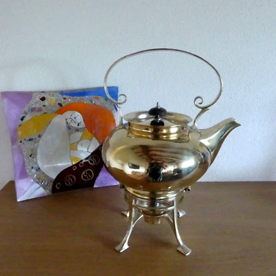 Vintage Messing Teekanne mit Stövchen/Rechaud - Bild 1 von 4