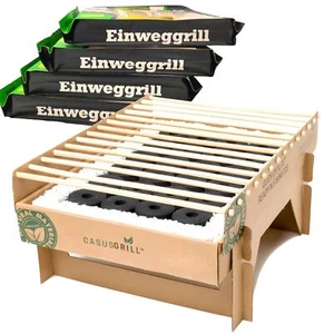 5x Öko Einweggrill Einmalgrill Einmal Grill rauchfrei nachhaltig Bambuskole - Bild 1 von 7