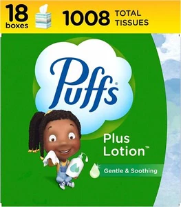 Puffs Plus Lotion Facial Tissues – 18 Cubes, 56 Tissues per Box, Soft & Gentle - Picture 1 of 7