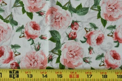 18" de largo, rosa melocotón floral sobre algodón crema, David/Cuatro estaciones/Allen, P5246 Foto 1 de 4