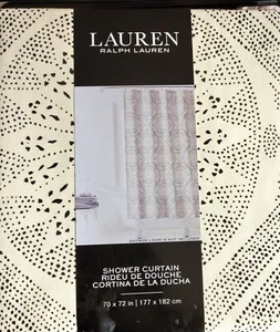 "Cortina de ducha Lauren Ralph Lauren crema y negro estampado Mandela 70"" x 72"""  - Imagen 1 de 5