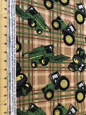2015 John Deere Tractors On Plaid 32” X 44” 100% cotton fabric #1416 - Image 1 of 2