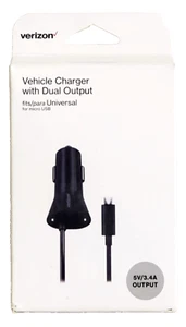 Cargador de coche de vehículo Verizon con luz LED y salida doble para amplificador micro USB 3.4 NUEVO - Imagen 1 de 6