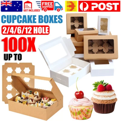 Cupcake Box Cases 2/4/6/12 holes clear Window Cupcake Display Boxes Muffin Cups - image 1 of 4