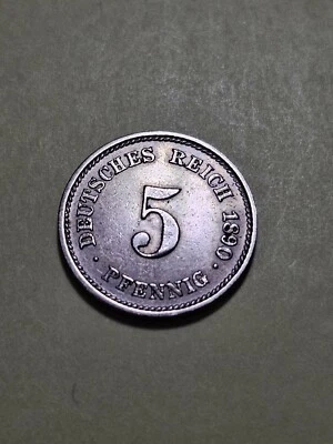 1890-E GERMAN EMPIRE 5 PFENNIG WORLD COIN KM11 RARE 1.31M MINTED VF-XF FREE SHIP - Image 1 of 3