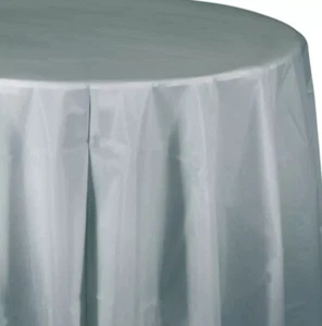 Silver Plastic Round Tablecloth 82" Tableware Decorations Party Supplies - Picture 1 of 1