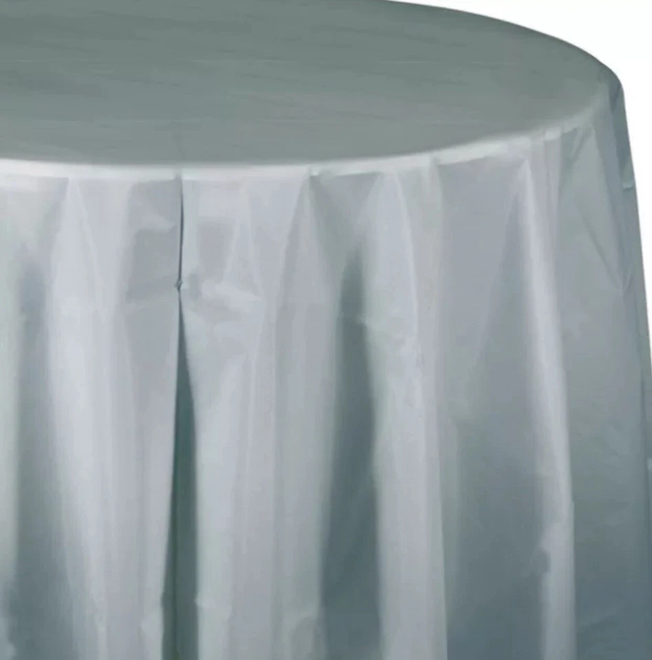 Silver Plastic Round Tablecloth 82" Tableware Decorations Party Supplies - Image 1 of 1