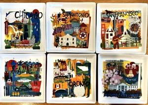 6 CRATE & BARREL Travel Plates Chicago Seattle San Fran Wash DC Toronto San Anto - Picture 1 of 11