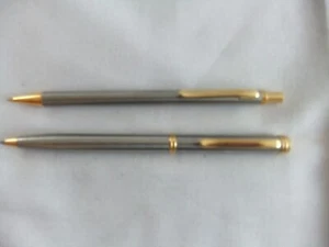 Brushed Steel & Gold Tone Ballpoint Pen & Propelling Pencil 13.5 cm - Picture 1 of 8