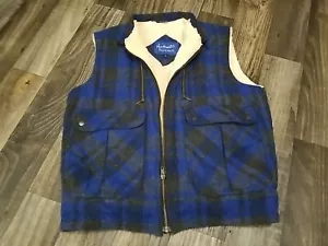 Vintage Northern Summit Large 42/44 Blue Plaid Sherpa Lined Trucker Vest Taiwan - Picture 1 of 12