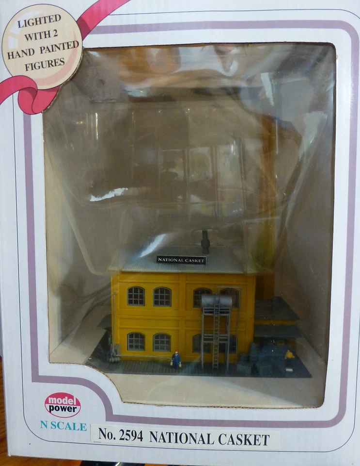 Model Power N #2594 Built-Up Building Lighted w/Two Figures -- National Casket - Image 1 of 1