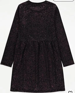 Halloween Glitter Spider Web Print Long Sleeve Dress Girls 10-11 Yrs *New* - Picture 1 of 2