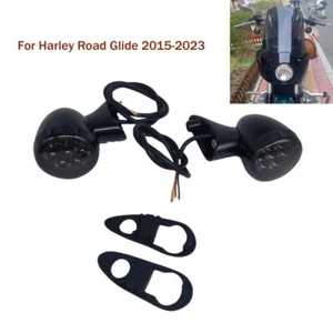 Black Front LED Turn Signals Light Bracket 4 Wires For Harley Road Glide 2015-23 - Picture 1 of 9
