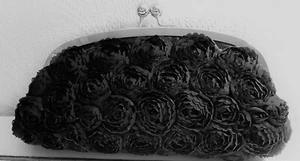 Women's Black Evening Clutch Bag withMaterial Roses - Picture 1 of 2
