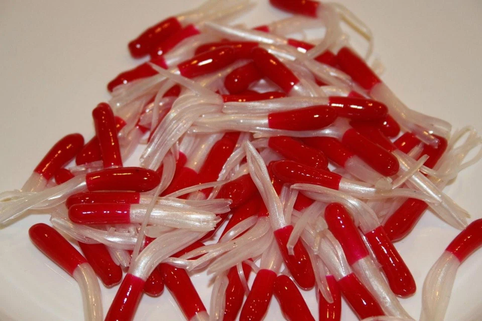 40 pk 1.5" Red / White Crappie Fishing Tube Jig Skirts Bluegill Perch - Image 1 of 1