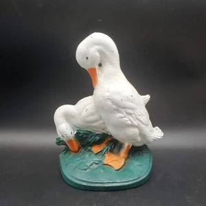 John Wright USA Cast Iron White Ducks Geese Grass Doorstop Signed Vintage - Picture 1 of 11