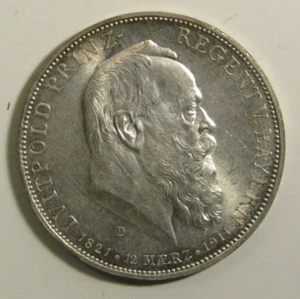 1911 D Germany (Bavaria) 5 Mark - Otto Prince Regent Luitpold Silver KM#999 - Picture 1 of 2